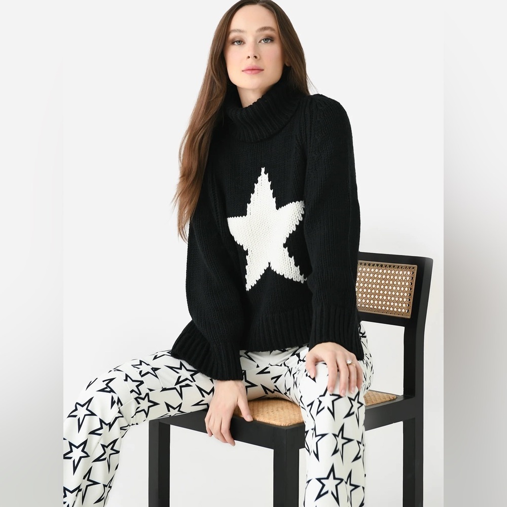 Goldbergh Beauty Knit Star Sweater in Black with White Star Wool Blend